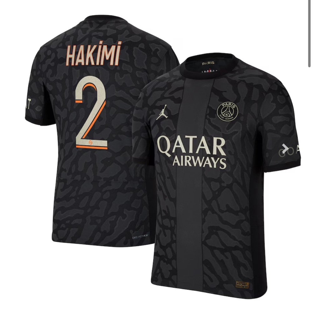 PSG x Jordan Third Dri-FIT ADV Match Shirt 2023-24 with Hakimi 2 printing